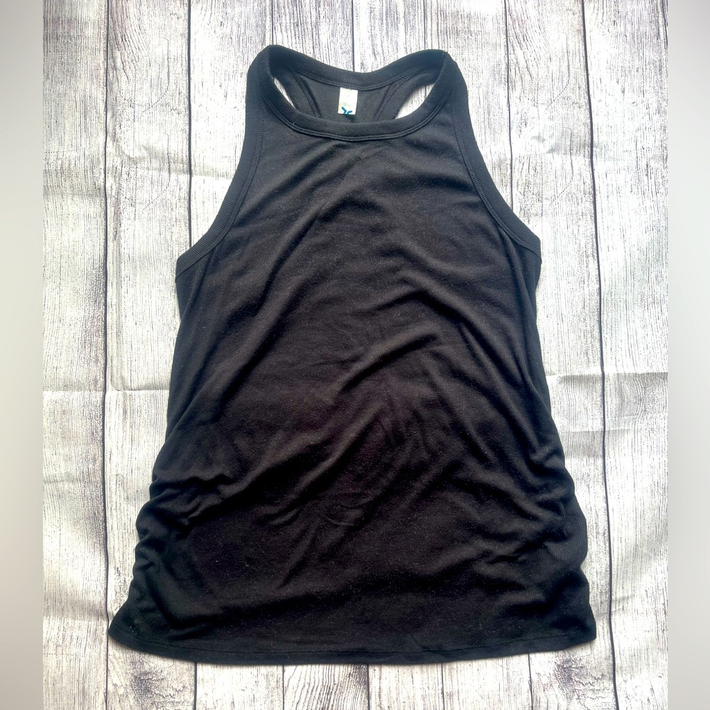 Black maternity ribbed racerback tank top